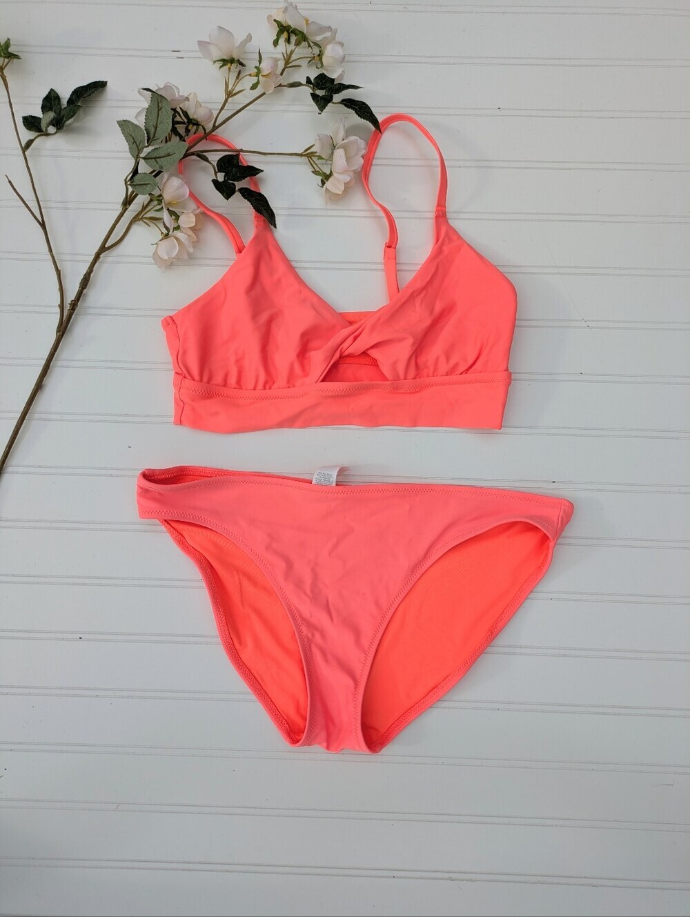 Aerie Coral Twist Front Bikini M Top L Bottom